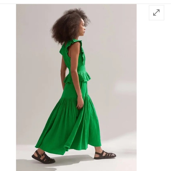 ME + EM Cheesecloth Maxi Dress Leaf Green 4 - Picture 1 of 15